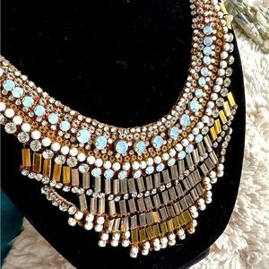 Anthropologie Nocturne Bib Necklace, Layered Crystal Gem Metal Statement Piece